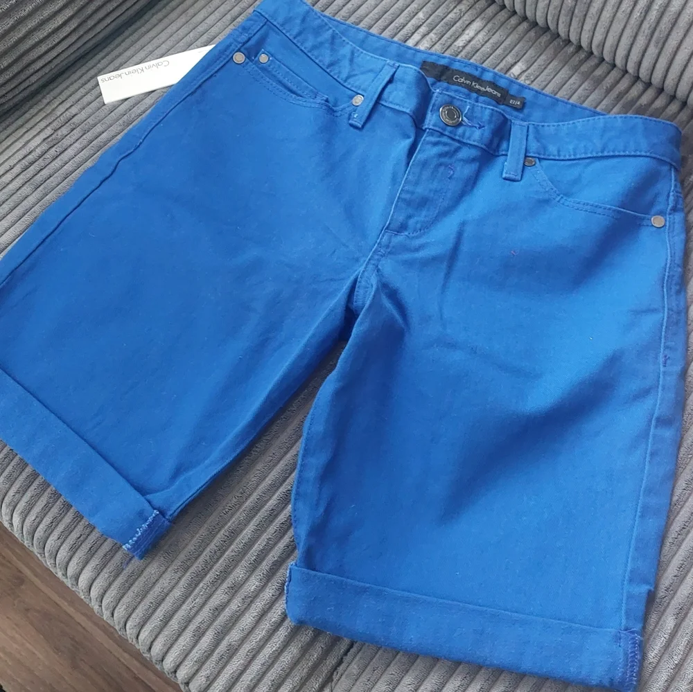 NWT Calvin Klein Blue Cuffed Denim Shorts - Picture 3 of 8